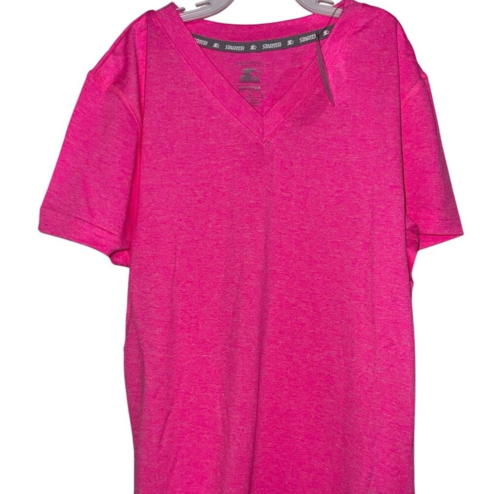 Starter Girls Dri-Star V-Neck T-Shirt Large Pink Polyester Athletic Top